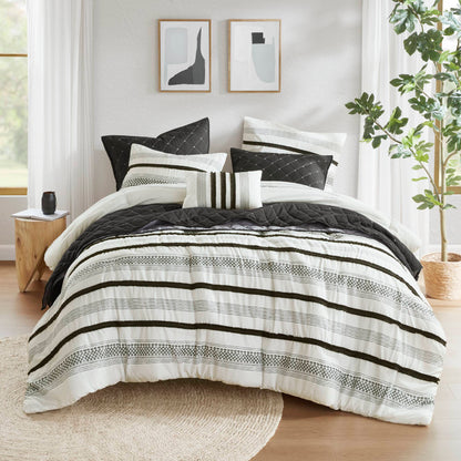 Madison Park 7 Piece Stripe Comforter and Quilt Set