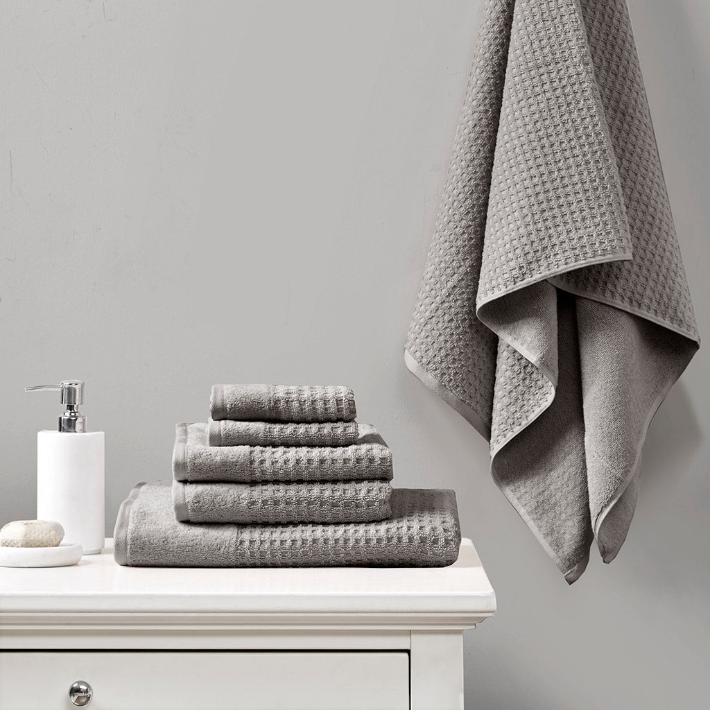 Madison Park Cotton Waffle Jacquard Antimicrobial Bath Towel 6 Piece Set