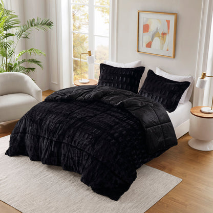 Madison Park Solid Faux Fur Comforter Mini Set