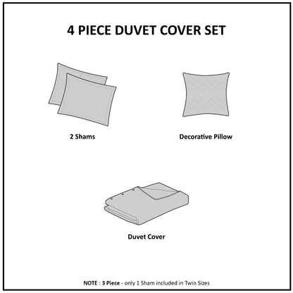 Madison Park 4 Piece Embroidered Cotton Reversible Duvet Cover Set