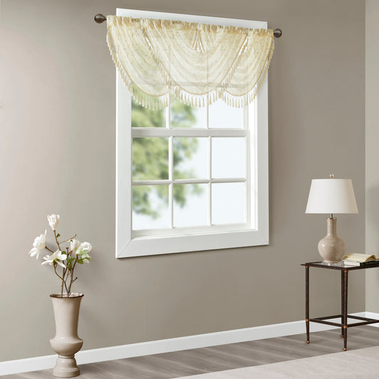 Madison Park Diamond Sheer Embroidered Waterfall Valance