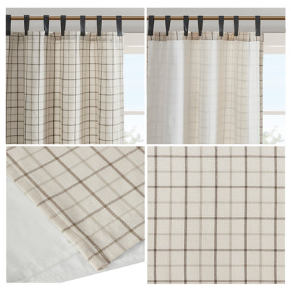 Madison Park Plaid Faux Leather Tab Top Curtain Panel with Fleece Lining