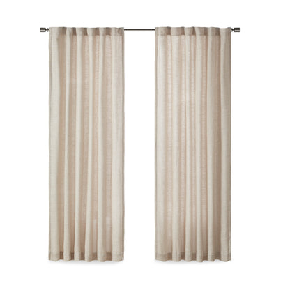 Madison Park Faux Linen Rod Pocket and Back Tab Fleece Lined Curtain Panel