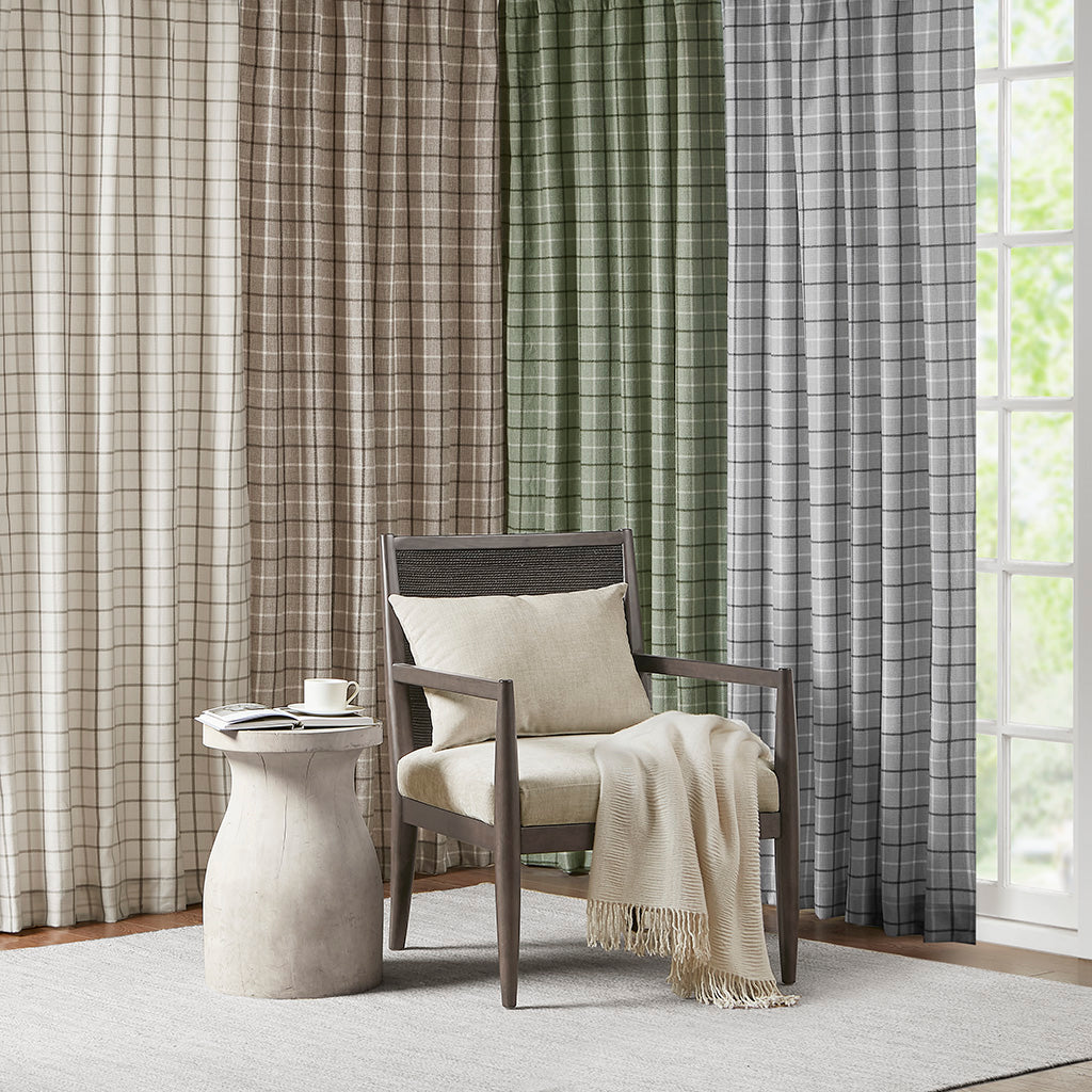 Madison Park Plaid Faux Leather Tab Top Curtain Panel with Fleece Lining