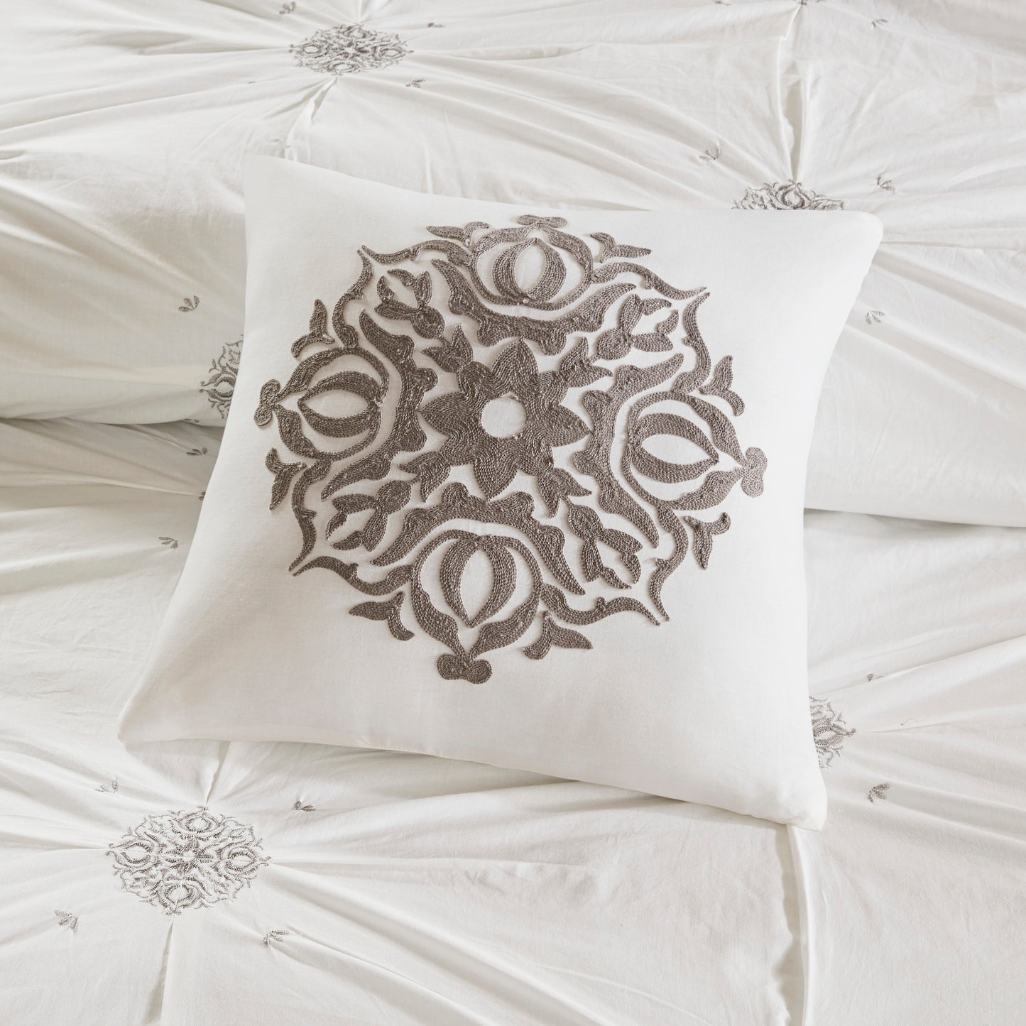 Madison Park 4 Piece Embroidered Cotton Reversible Duvet Cover Set