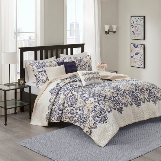Madison Park 6 Piece Reversible Quilt Set with Throw Pillows