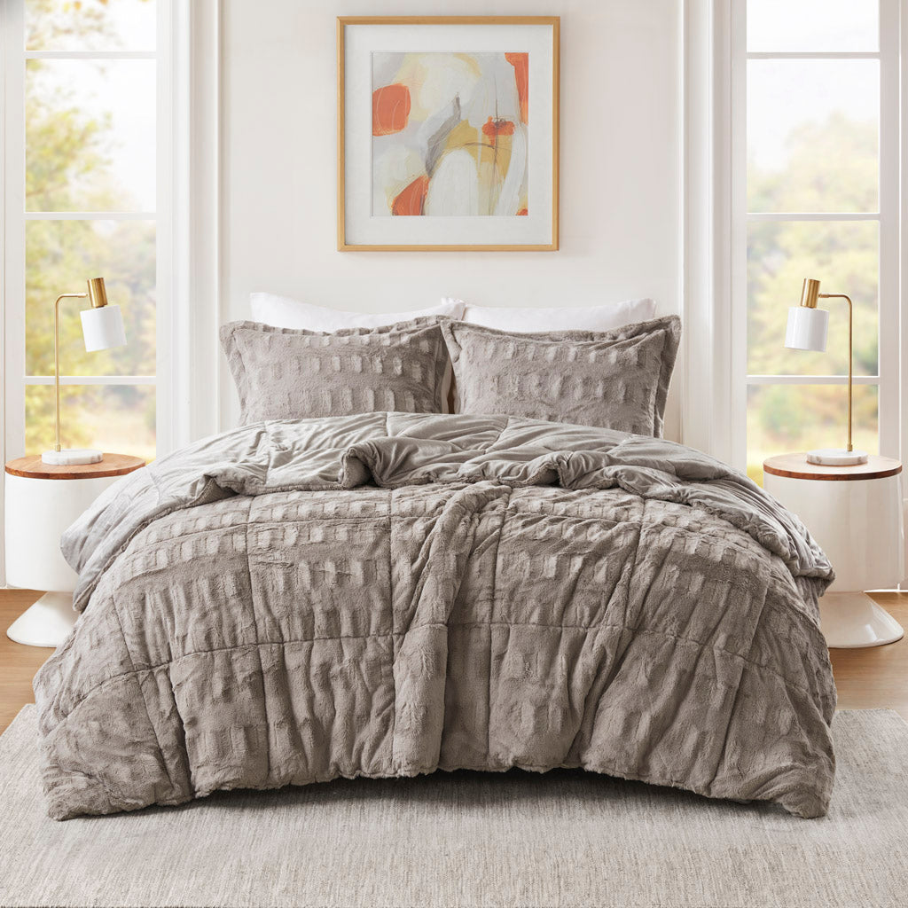 Madison Park Solid Faux Fur Comforter Mini Set