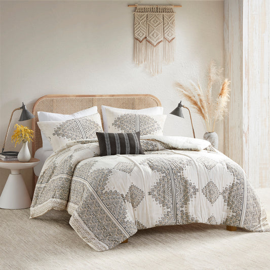 Madison Park 4 Piece Printed Comforter Set with Throw Pillow