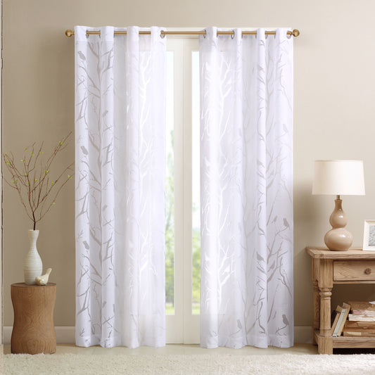 Madison Park Grommet Top Sheer Bird on Branches Burnout Window Curtain