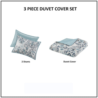 Madison Park 3 Piece Floral Printed Cotton Duvet Cover Set