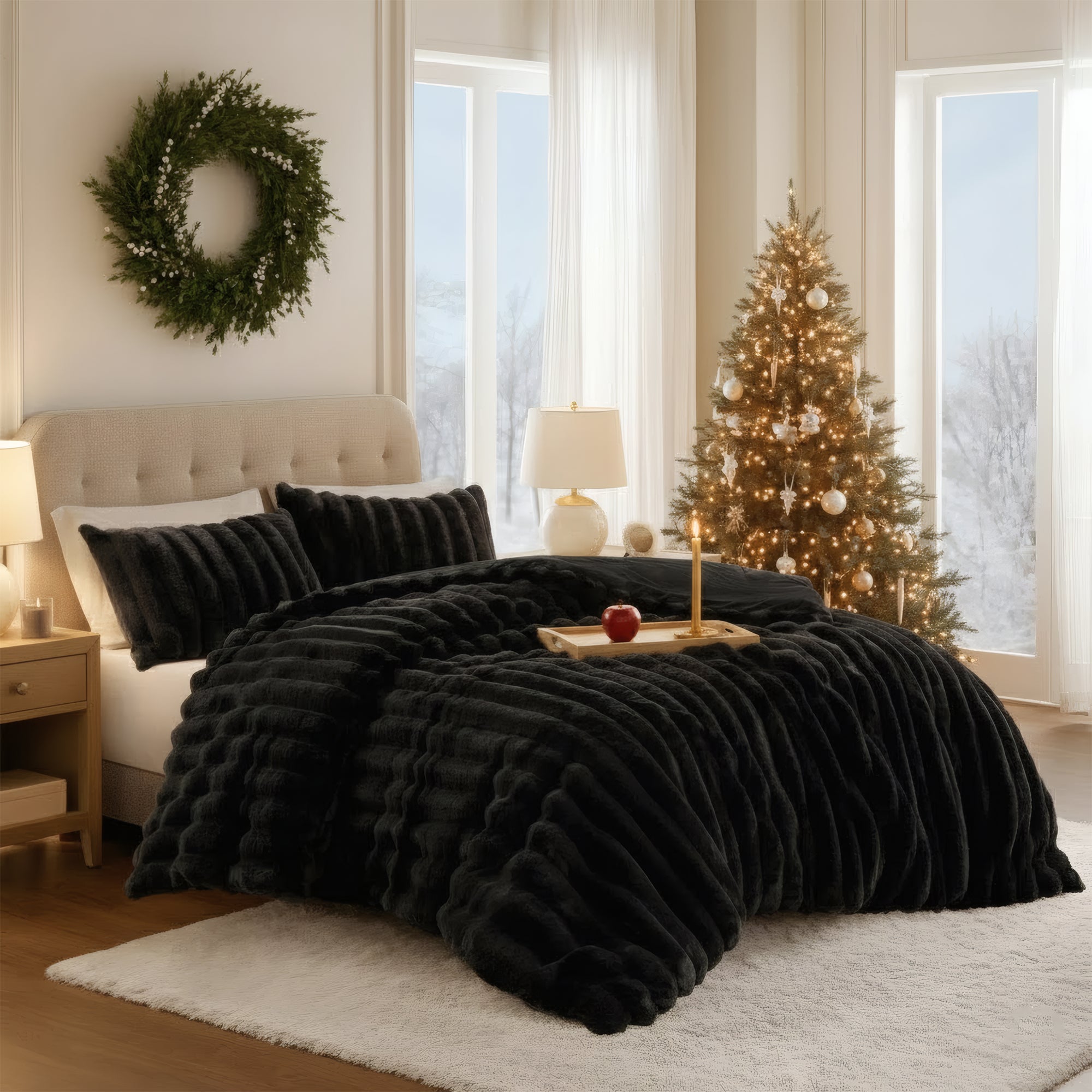 Jasmine Ultrasoft Faux Fur Ribbed Comforter Set - Madison Park Blanket