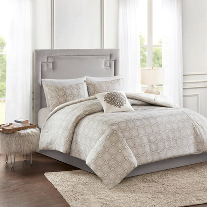 Madison Park 4 Piece Embroidered Cotton Reversible Duvet Cover Set