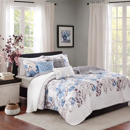 Madison Park 6 Piece Printed Quilt Set with Throw Pillows