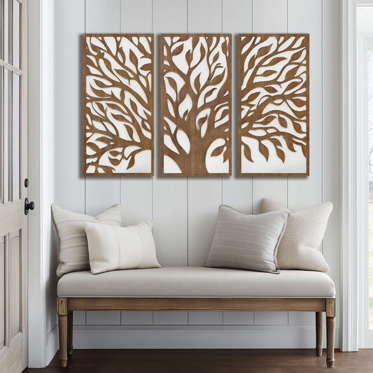 Madison Park Birch Botanical Two-tone 3-piece Wood Panel Wall Decor Set