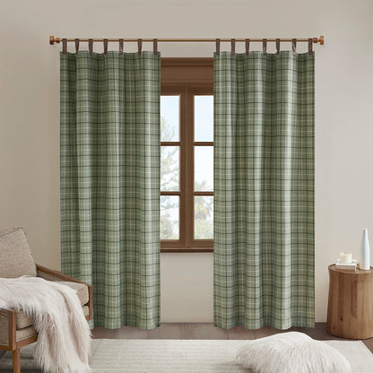 Madison Park Plaid Faux Leather Tab Top Curtain Panel with Fleece Lining