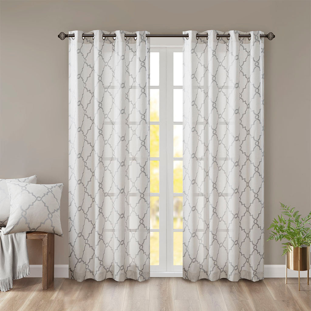 Madison Park Fretwork Print Grommet Top Window Curtain Panel