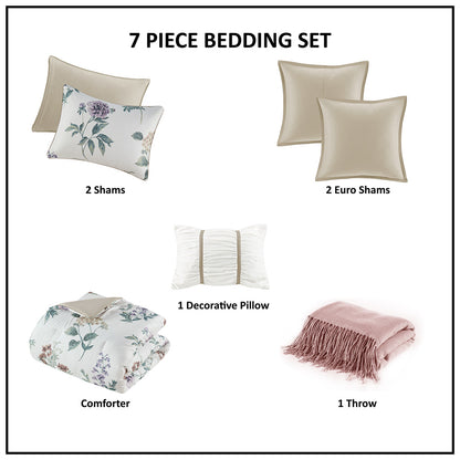 Madison Park 7 Piece Printed Seersucker Comforter Set with Throw Blanket