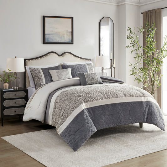 Madison Park 5 Piece Textured Jacquard Stripe Comforter Set with Throw Pillows