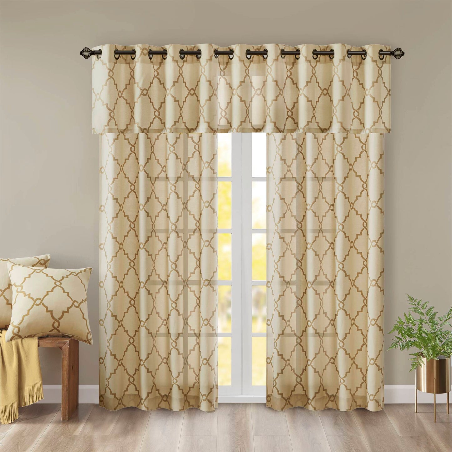 Madison Park Fretwork Print Grommet Top Window Valance