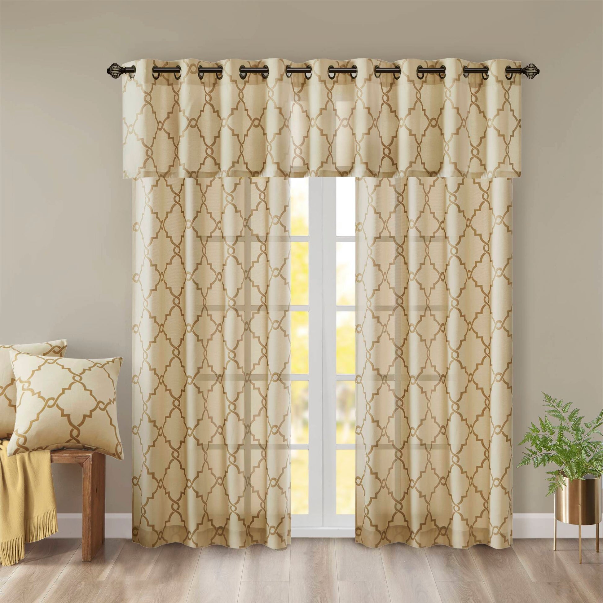 Madison Park Fretwork Print Grommet Top Window Valance