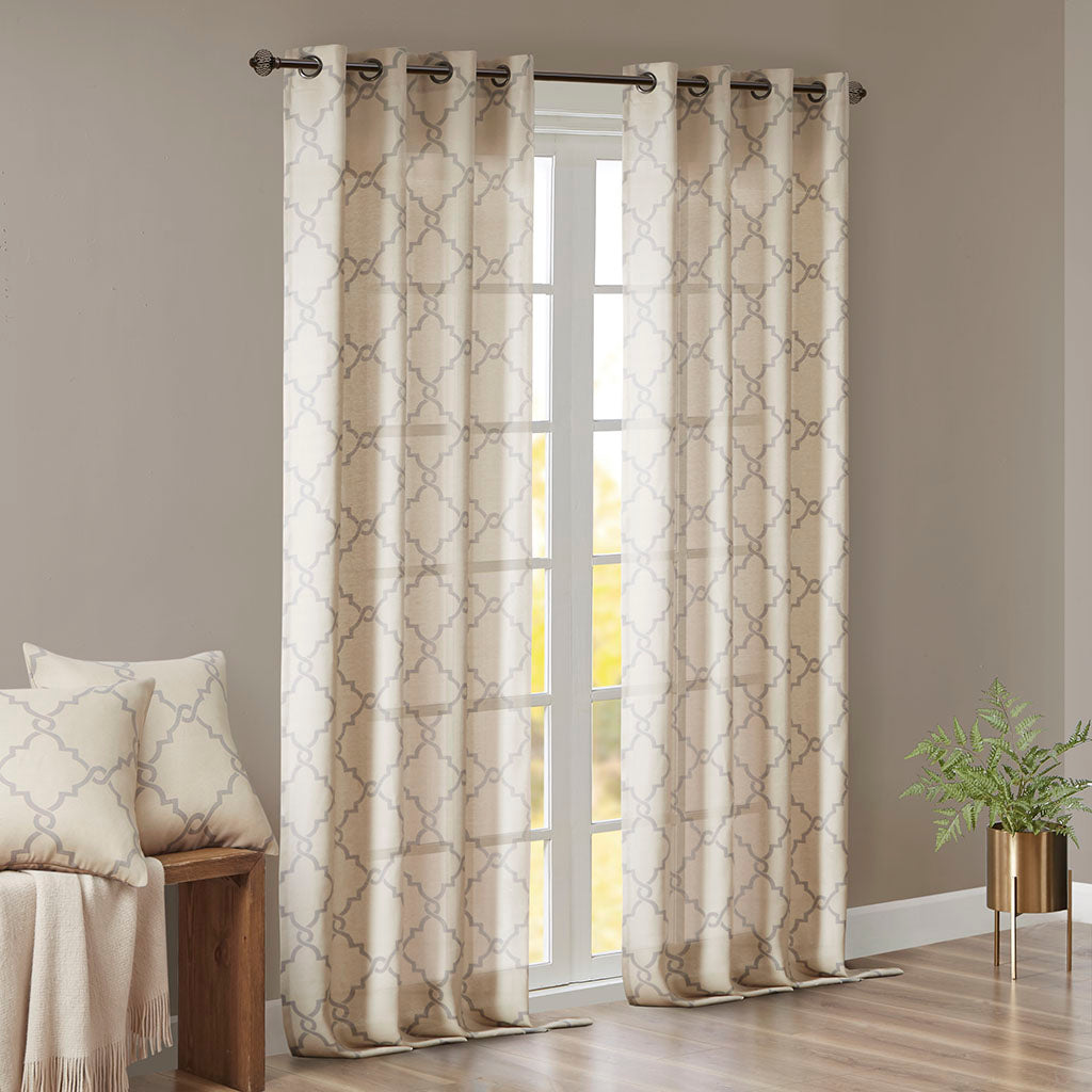 Madison Park Fretwork Print Grommet Top Window Curtain Panel