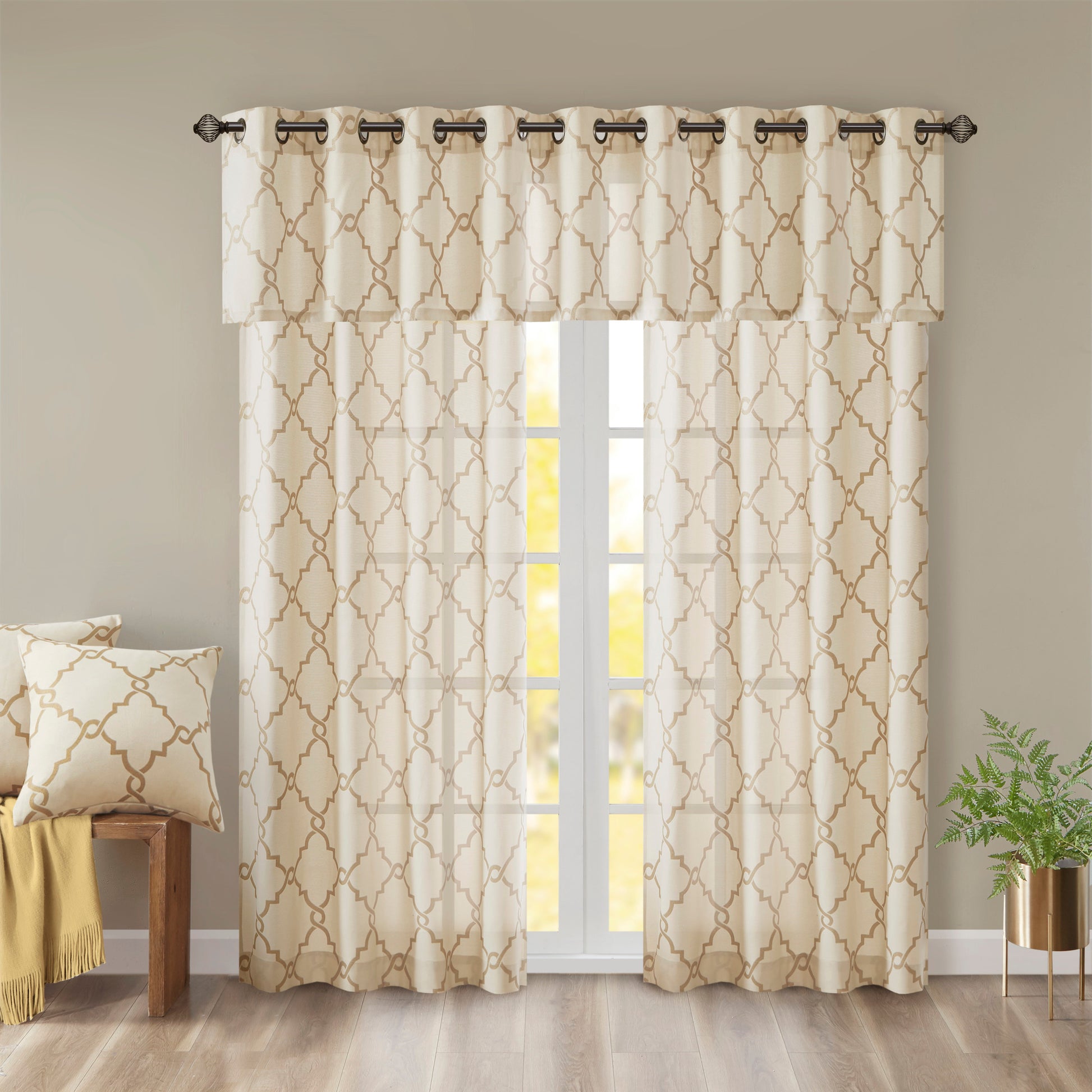 Madison Park Fretwork Print Grommet Top Window Valance