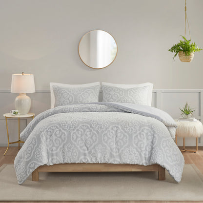 Madison Park 3 Piece Tufted Woven Medallion Duvet Cover Set