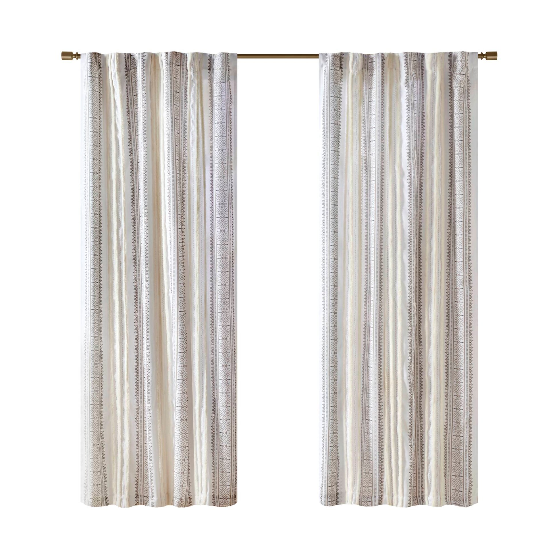 Madison Park Poly Printed Curtain Panel with Tufted Stripe and Lining