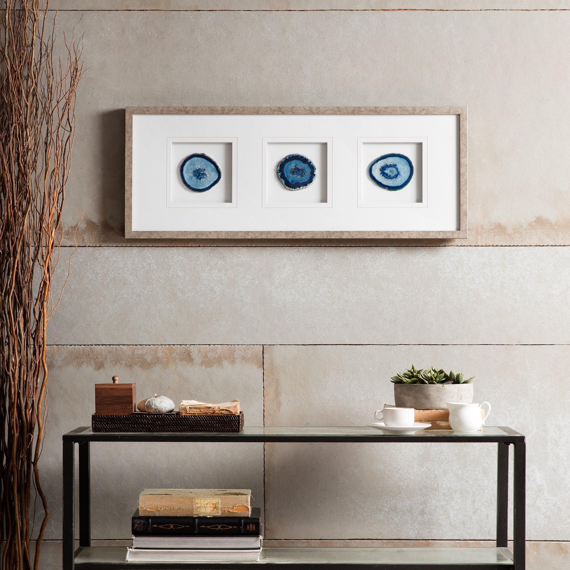 Madison Park - Natural Agate Trio Real Stone Framed Glass and