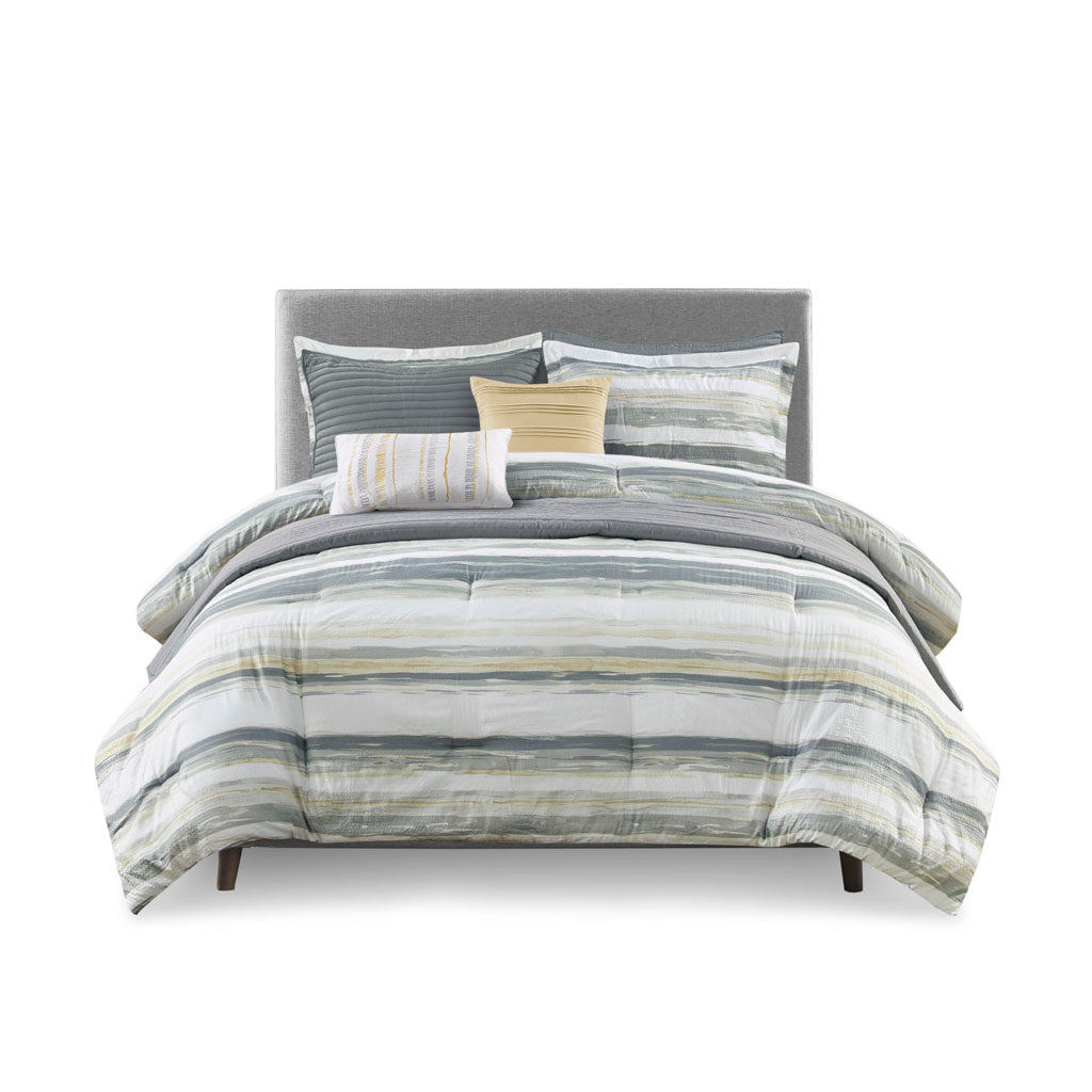 Madison Park 8 Piece Printed Seersucker Comforter and Quilt Set Collection