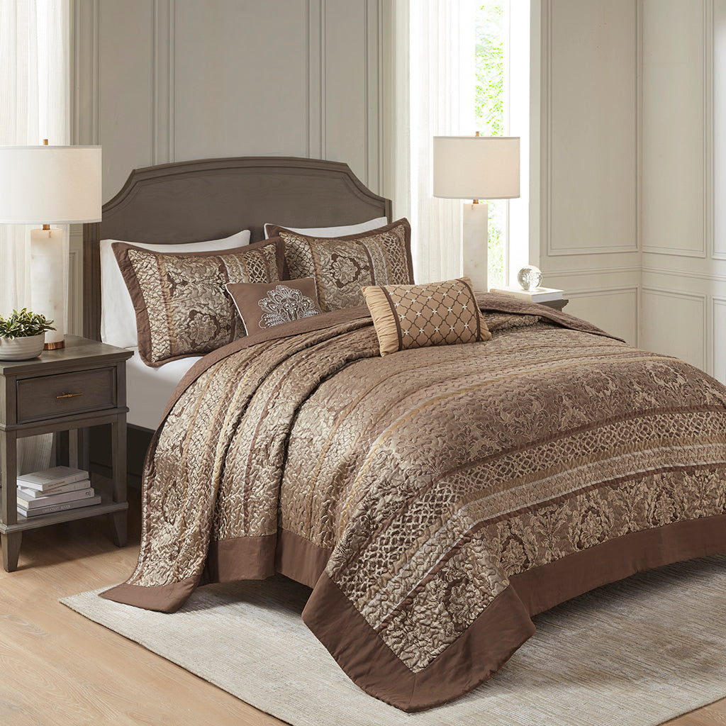 Madison Park 5 Piece Reversible Jacquard Bedspread Set