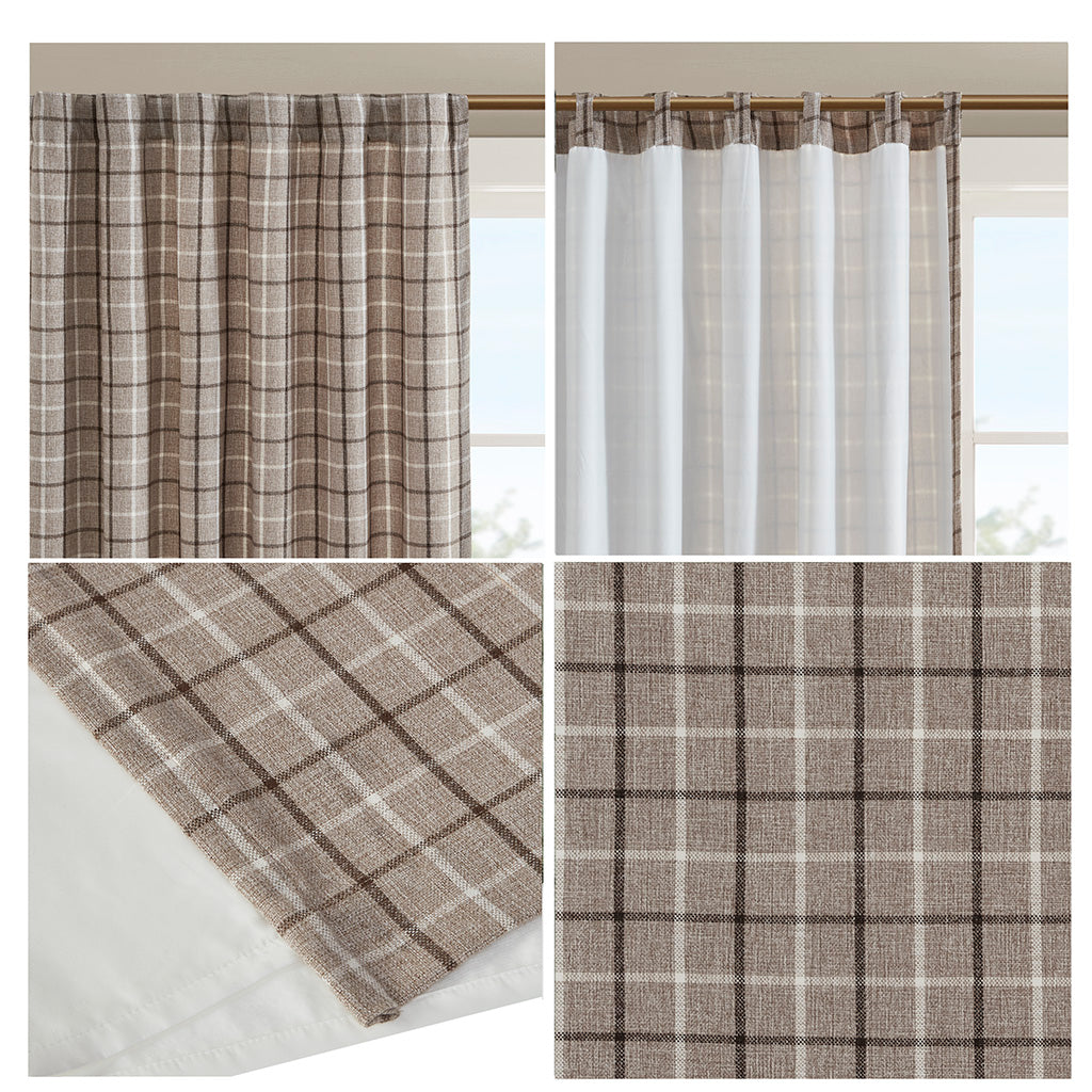 Madison Park Plaid Rod Pocket and Back Tab Curtain Panel with Fleece Lining