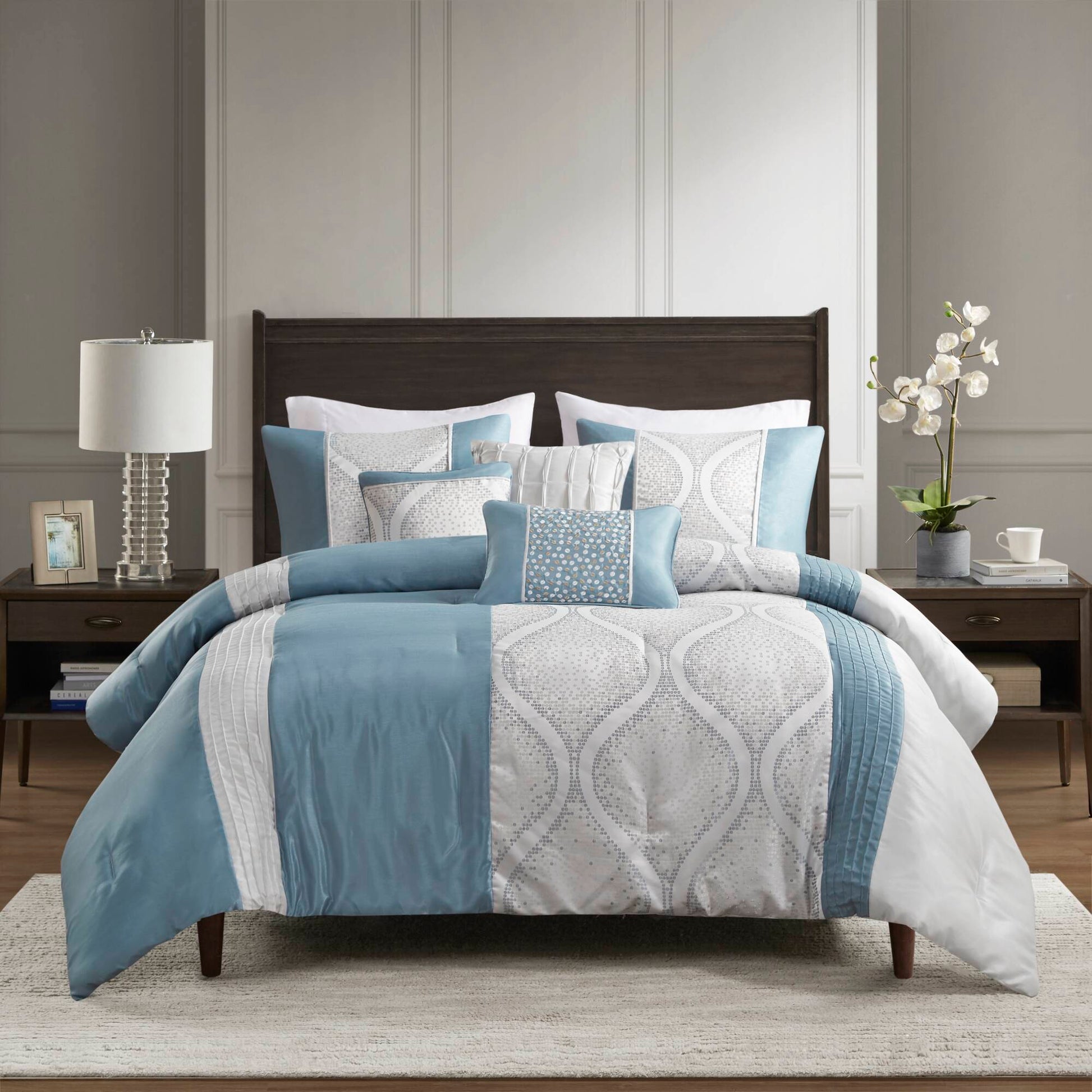Madison Park 6 Piece Jacquard Comforter Set with Throw Pillows