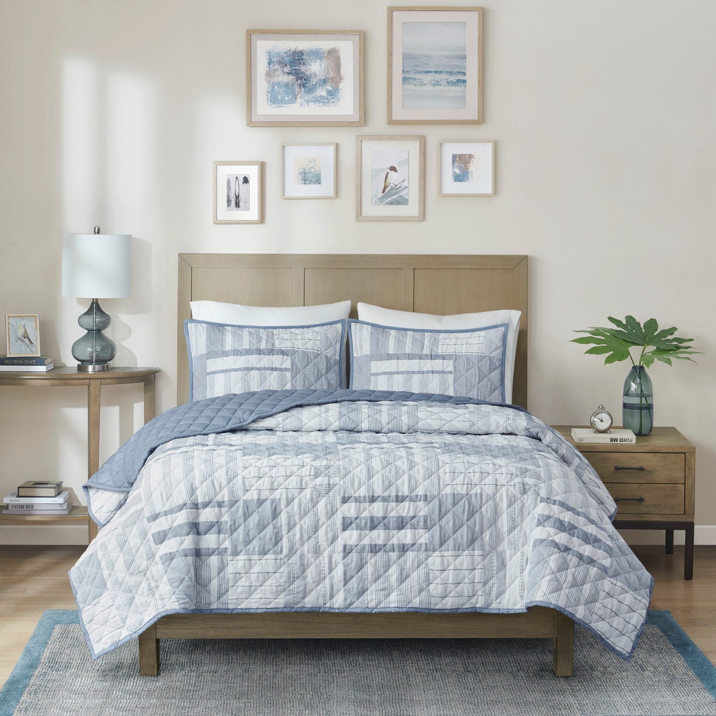 Madison Park 3 Piece Jacquard Patchwork Quilt Set