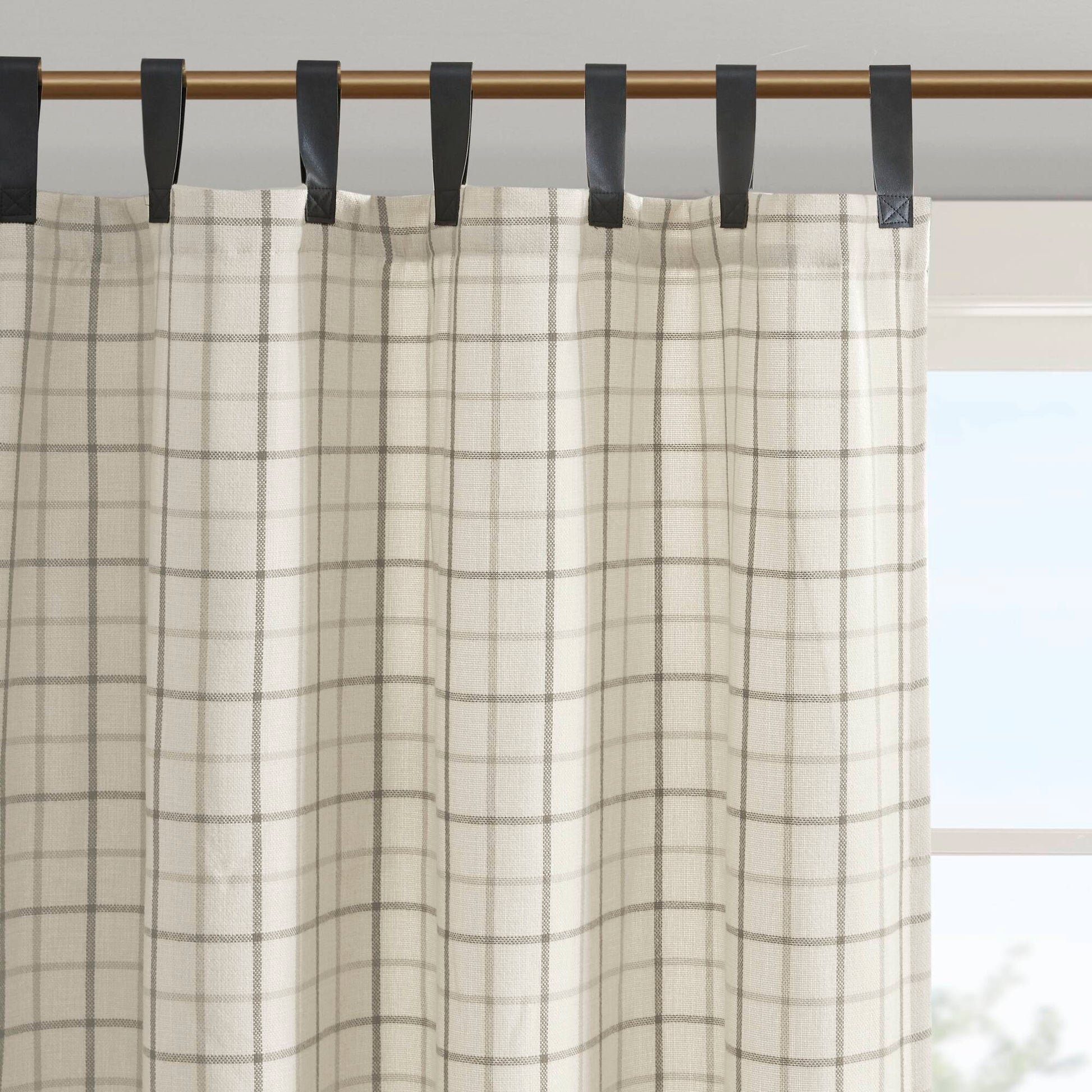 Madison Park Plaid Faux Leather Tab Top Curtain Panel with Fleece Lining