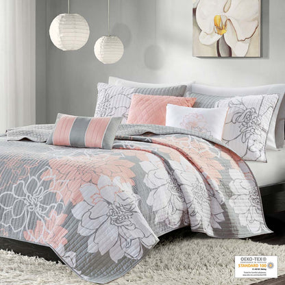 Madison Park 6 Piece Printed Cotton Quilt Set with Throw Pillows