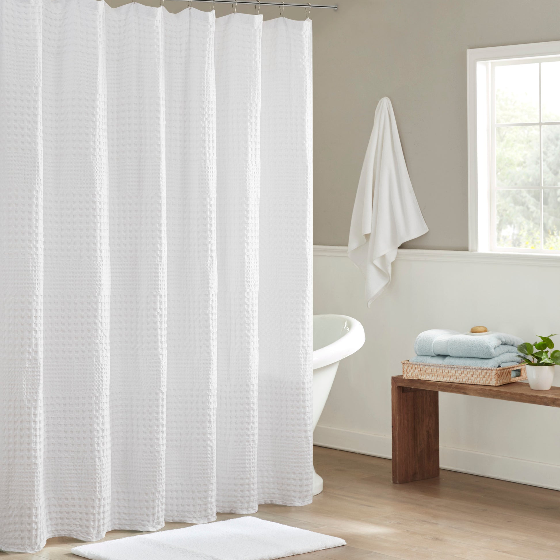 Madison Park Super Waffle Textured Solid Shower Curtain