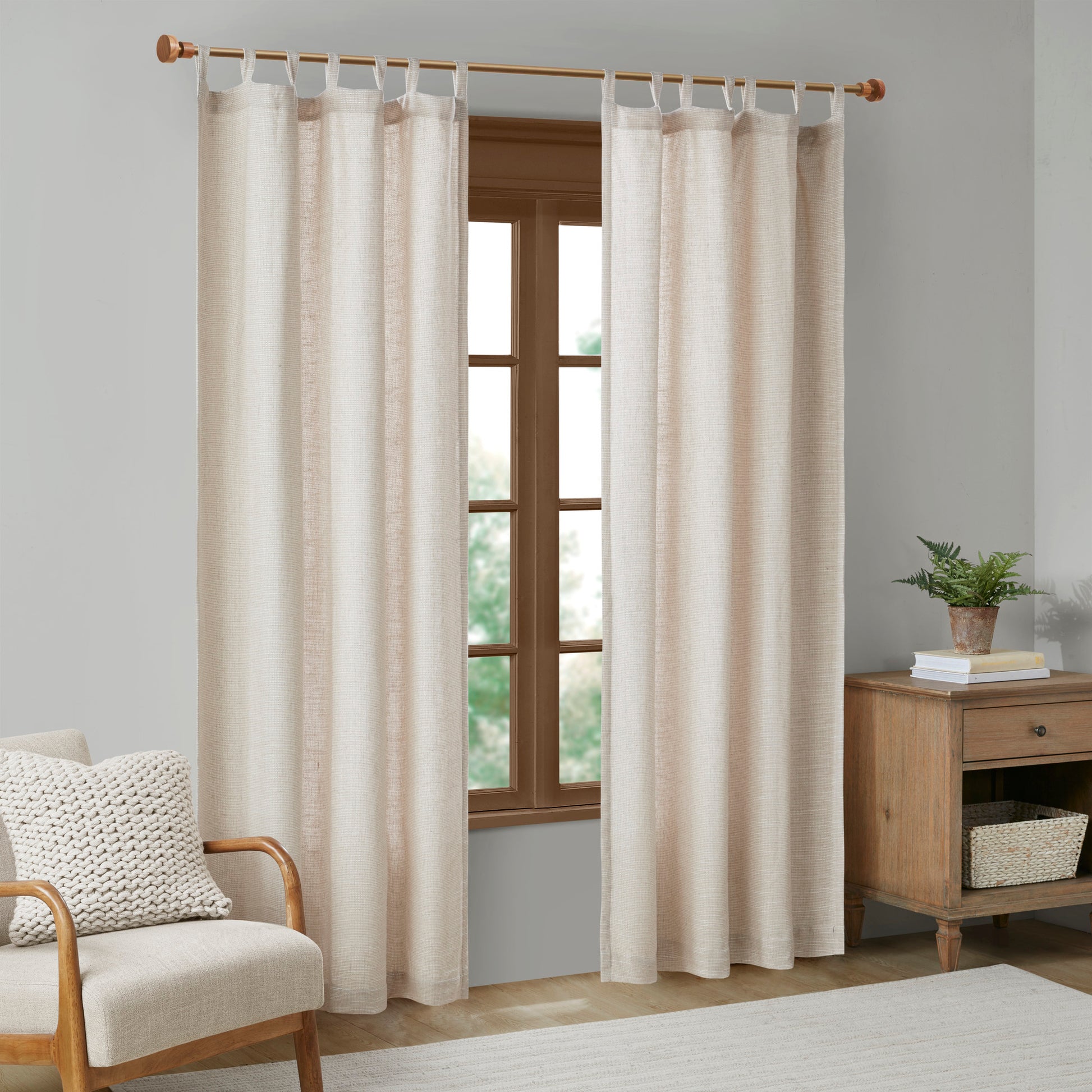 Madison Park Faux Linen Tab Top Fleece Lined Curtain Panel