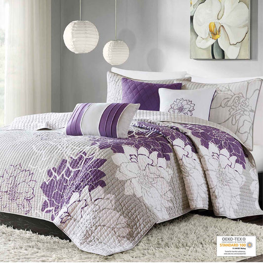 Madison Park 6 Piece Printed Cotton Quilt Set with Throw Pillows