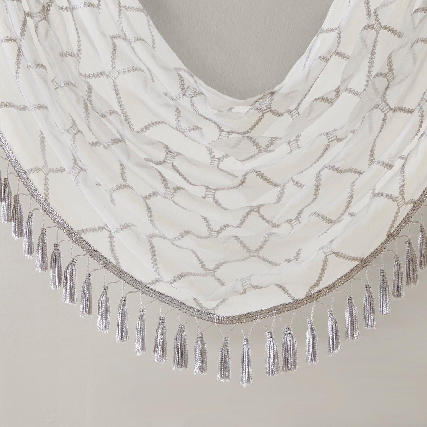 Madison Park Diamond Sheer Embroidered Waterfall Valance