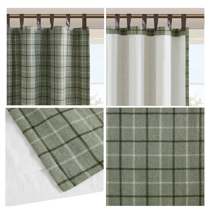 Madison Park Plaid Faux Leather Tab Top Curtain Panel with Fleece Lining