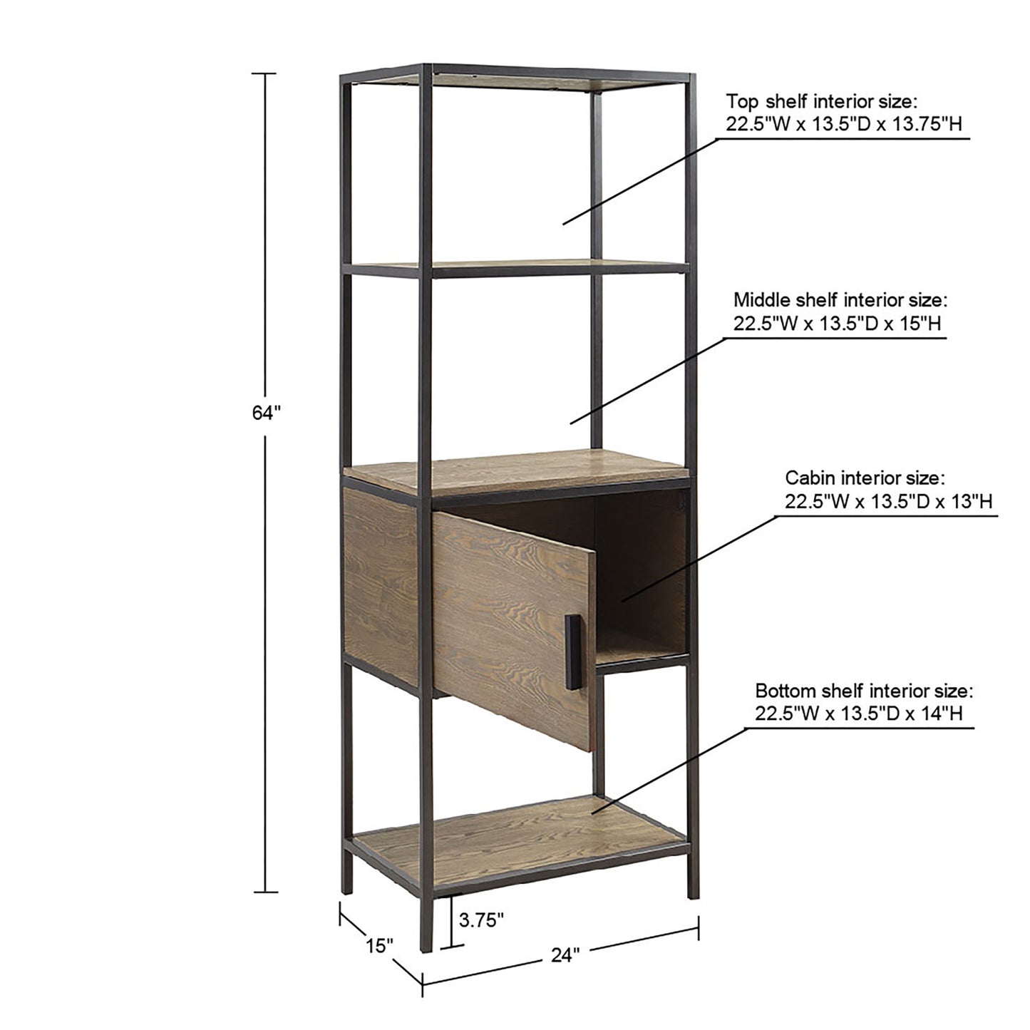 Madison Park 3-Shelf Bookcase with Storage Cabinet