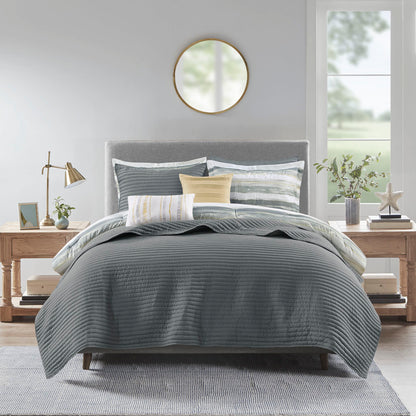 Madison Park 8 Piece Printed Seersucker Comforter and Quilt Set Collection