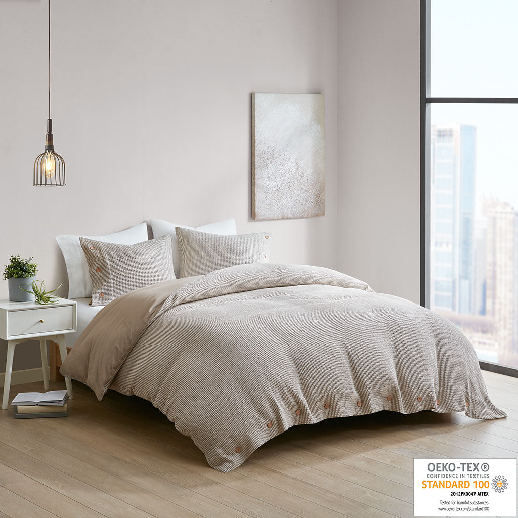 Mara 3 Piece Cotton and Rayon from Bamboo Blend Waffle Weave Duvet Cover Set