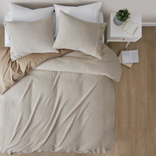 Mara 3 Piece Cotton and Rayon from Bamboo Blend Waffle Weave Duvet Cover Set