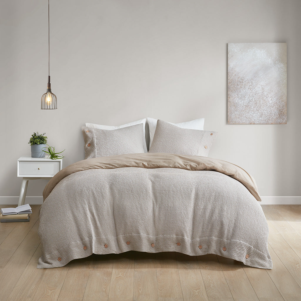 Mara 3 Piece Cotton and Rayon from Bamboo Blend Waffle Weave Duvet Cover Set