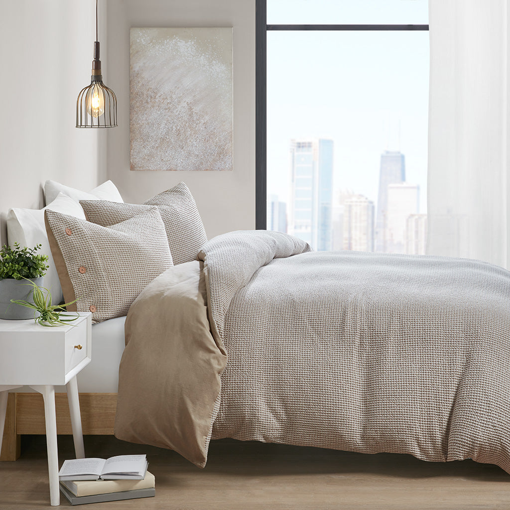 Mara 3 Piece Cotton and Rayon from Bamboo Blend Waffle Weave Duvet Cover Set