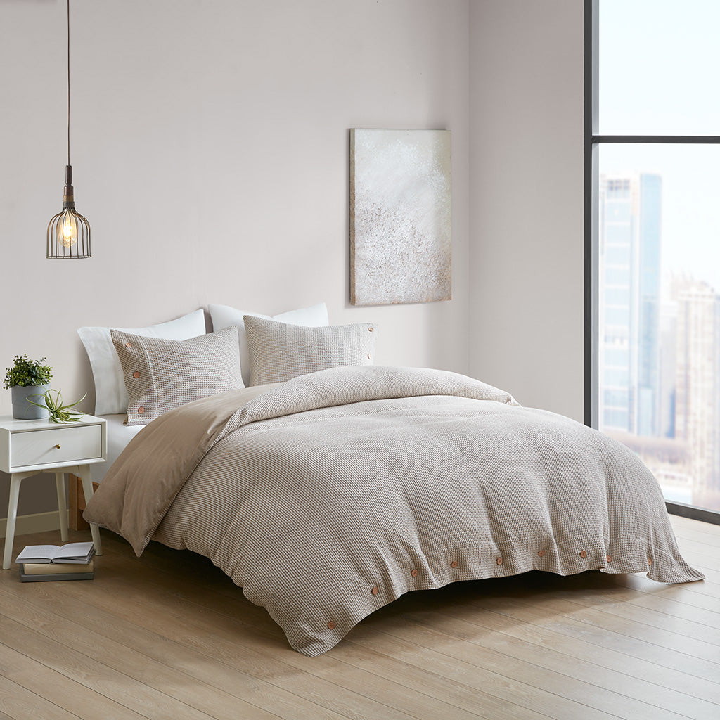 Mara 3 Piece Cotton and Rayon from Bamboo Blend Waffle Weave Duvet Cover Set