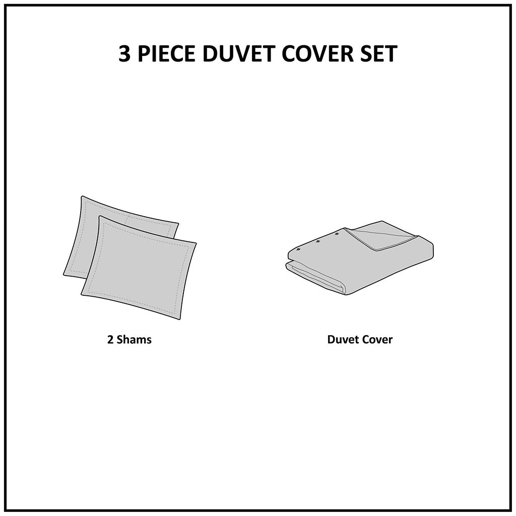 Mara 3 Piece Cotton and Rayon from Bamboo Blend Waffle Weave Duvet Cover Set