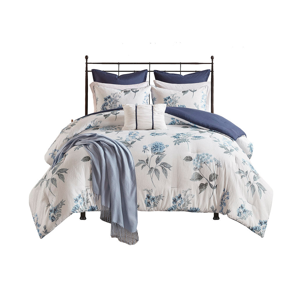 Madison Park 7 Piece Printed Seersucker Comforter Set with Throw Blanket